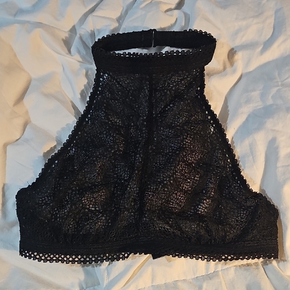 Victoria's Secret High Neck Halter Bralette Med Black Mesh Lace - Picture 2 of 2